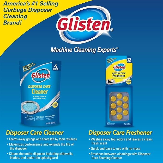 Glisten Disposer Care Freshener, Odor Eliminator, Quick & Easy-to-Use Garbage Disposal Freshener, Lemon Scent, 10 Use