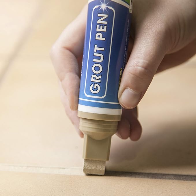 Grout Pen Tile Paint Marker: Waterproof Grout Colorant and Sealer Pen to Renew, Repair, and Refresh Tile Grout - Cleaner Coating Stain Pens - 2 Pack, 5mm Narrow and 15mm Wide Tip Pen - Beige