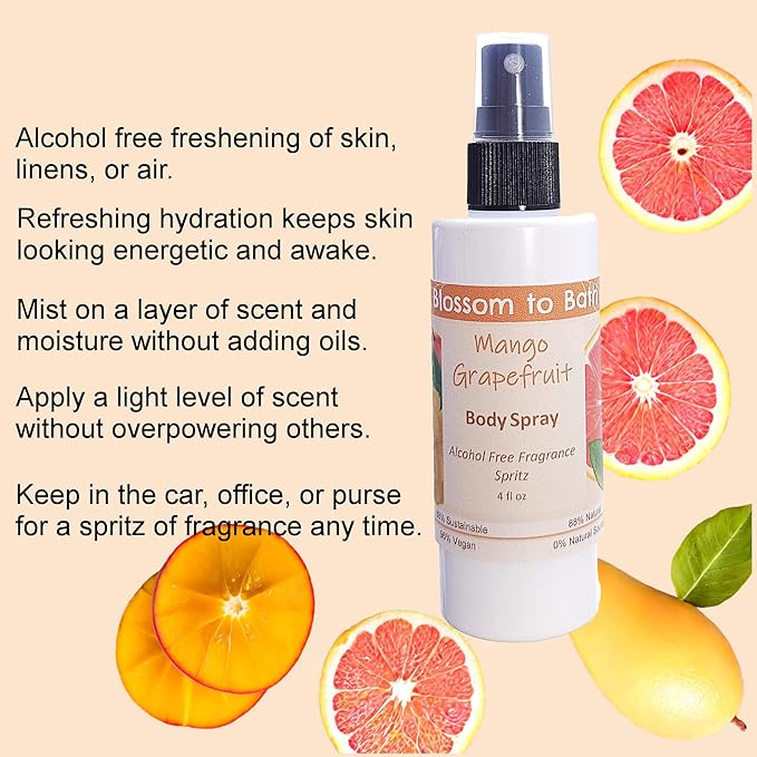 Blossom to Bath Mango Grapefruit Body Spray (4 Ounce) - Natural Fragrance - Energizes Skin with a Fresh Tropical Scent