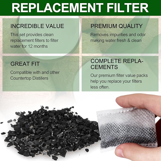 (24 Pack) Distiller Filters – Activated Charcoal Carbon Sachets for Megahome & Countertop Water Distillers