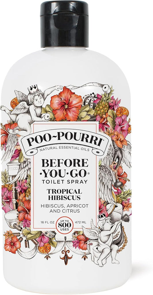 Poo-Pourri Before-You-Go Toilet Spray Refill, Tropical Hibiscus, 16 Fl Oz, Up to 800 Uses, Bathroom Odor Deodorizer with Essential Oils for Home or Work, Hibiscus, Apricot and Citrus Scent