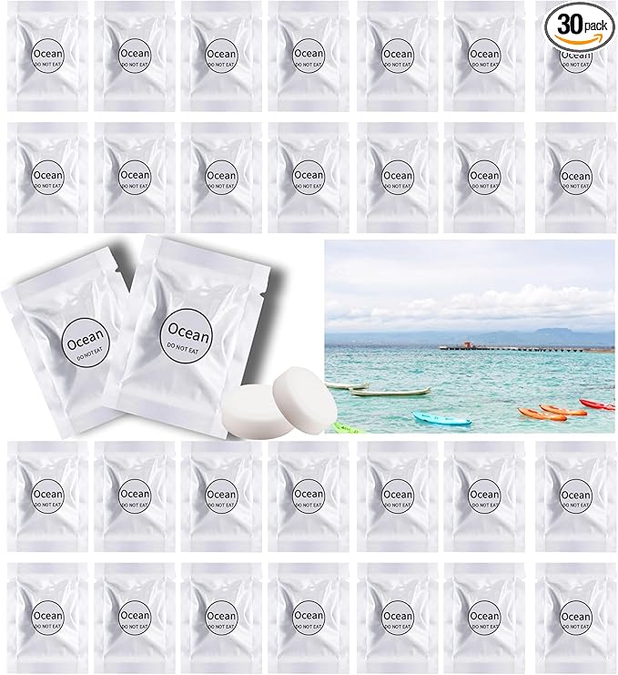 Car Air Freshener Refills, 30 Pcs Individual Package Car Air Vent Clip Replacement Pads Solid Fragrance Scent Air Freshener Refill Tablets (Ocean)