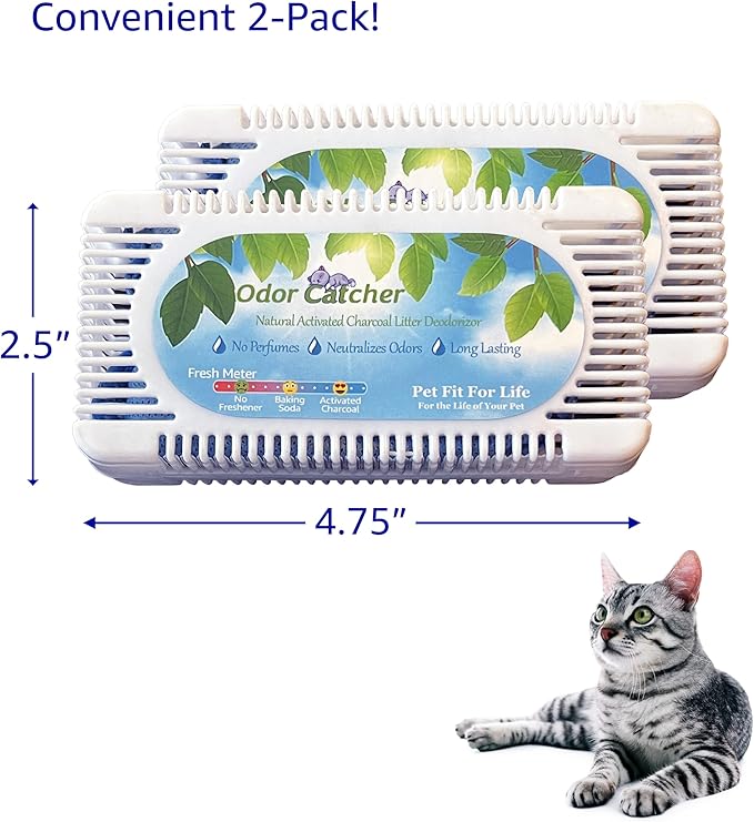 Pet Fit For Life Litter Box Odor Absorber - Activated Charcoal Pods for Litter Box Odor Eliminator, Unscented Freshener & Deodorizer for Long-Lasting Freshness & Effortless Approach - 2 Pack