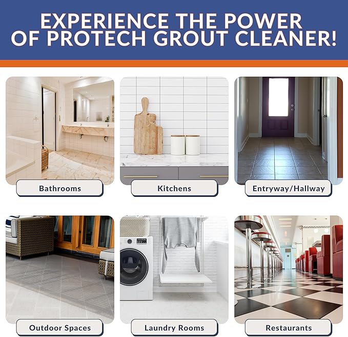 ProTech Grout Cleaner & Stain Cleaner - 32 Ounce After Adding Water - Heavy Duty Grout Stain Remover for Tile Floors, Showers, bathroom grout & Kitchens. Non-Toxic & Safe, Best for Deep Cleaning