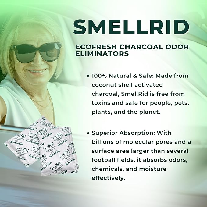 SMELLRID Activated Charcoal Odor Remover That Works [100 Pack] - Mini 5g (2” x 2”) Pack Treats 2 Sq. Ft.- Premium Natural Odor & Dampness Absorber Safeguard Stored/Shipped Items