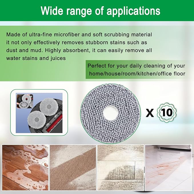 10 Pack Mop Pad Replacement Parts for Roborock Qrevo QV 35A/S5V/ Saros 10R/CurvX/Edge S5A/QV 35S/Saros Z70/Curv S5X/Qrevo S/Qrevo Pro/Qrevo Plus/Qrevo Master/Qrevo Slim/Qrevo Curv/Qrevo Robot Vacuum
