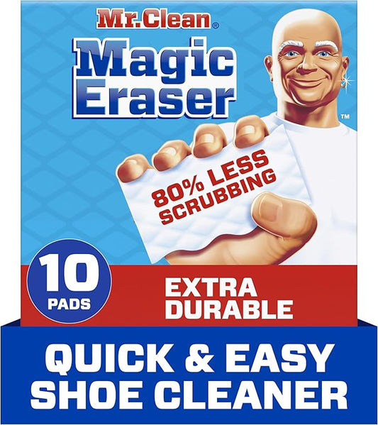 Mr. Clean Magic Eraser Sponge, All Purpose Cleaner, Cleaning Scrubber, Wall Cleaner, Sneaker Cleaner, Kitchen, Bathroom, Shower Cleaning Supplies, Melamine Sponge, Cleaning Pads, Extra Durable, 10ct
