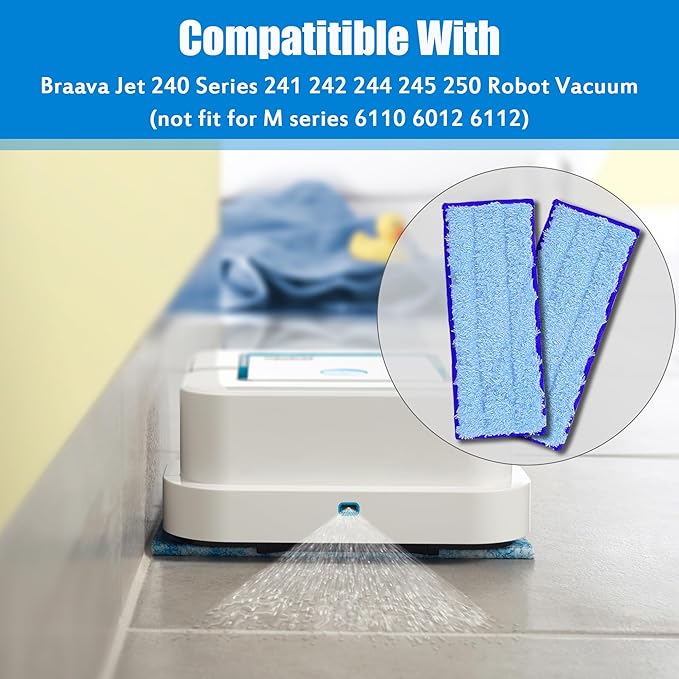 8 Pack Mop Pads Replacement Compatible with i-Robot Braava Jet 240, 241, 244, 245, 250 Robot Vacuum, Wet Mopping Pads Accessory Parts