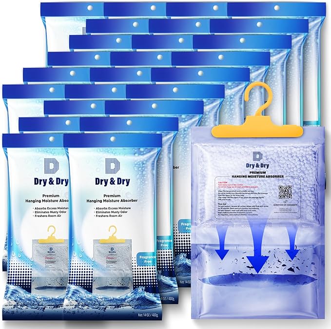 Dry & Dry Premium Moisture Absorbers Dehumidifiers for Home, Basement, Bedroom, Small Dehumidifiers - Moisture Absorber - Blue & White (25 Pack) 7 ounce