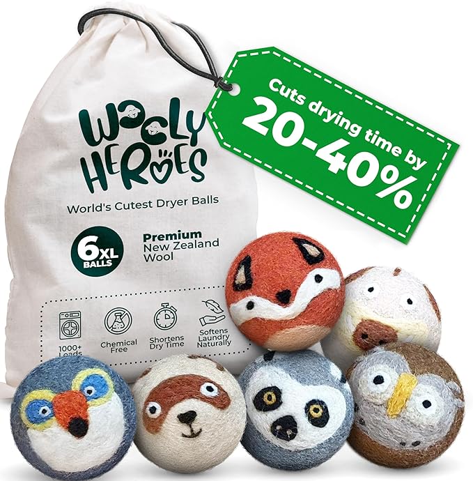 No More Dryer Sheets! XL Wool Dryer Balls 6-Pack, Reusable Laundry Softener & Static Reducer, Eco-Friendly, Long-Lasting, Safe for Sensitive Skin