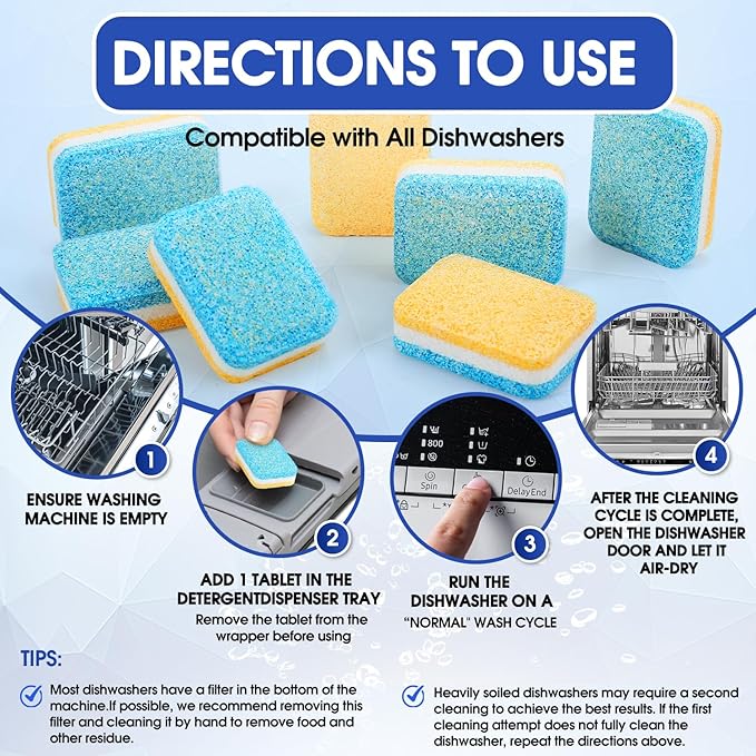 Dishwasher Cleaner Tablets,20g 30-Count Deodorizing Pods (15-Month Supply) - Heavy-Duty Descaler Removes Limescale, Minerals, Grease & Odors, Lemon Scent