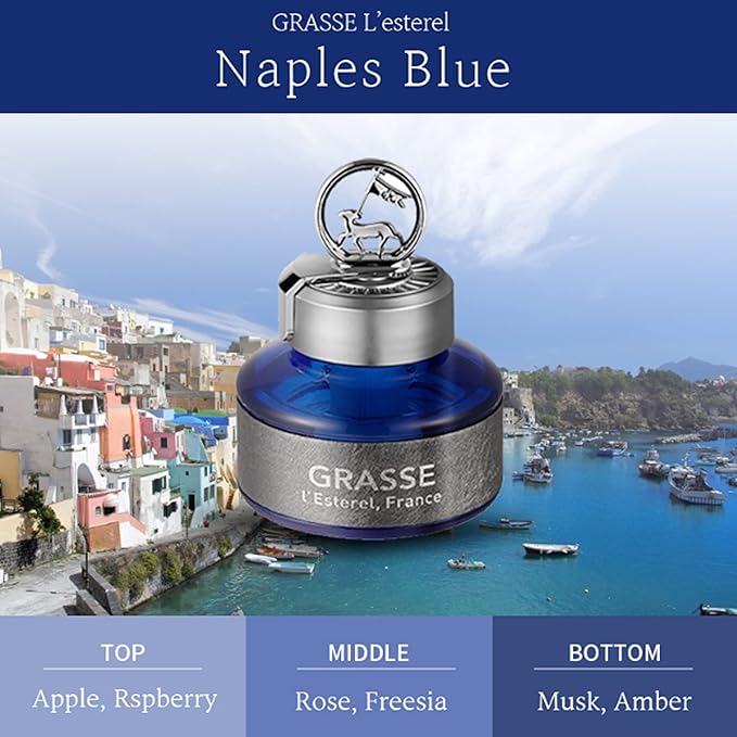 Bullsone Grasse L'esterel, Natural Car Air Fresheners, Luxury Car Perfume - Naples Blue with FREE VENT CLIP TYPE Car Air Freshener Jasmine Scent