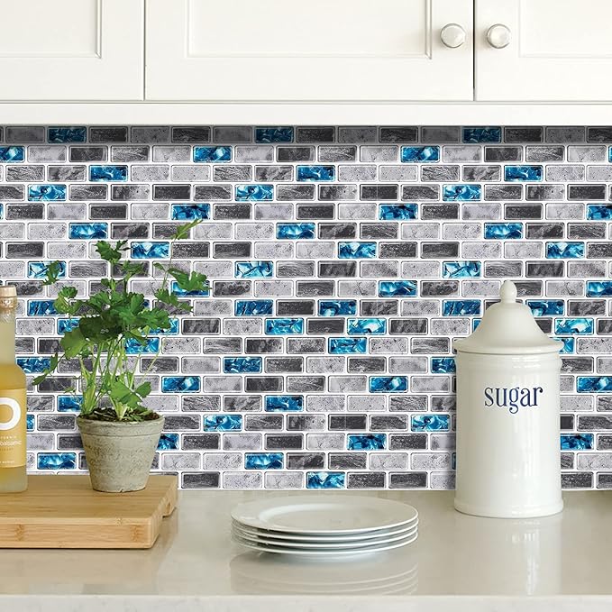 Marble Peel and Stick Backsplash for Kitchen, 10-Sheet Premium 3D Self Adhesive Tile Sticker for Kitchen Backsplash and Bathroom, Marble Look Decorative Tiles(12"x12")