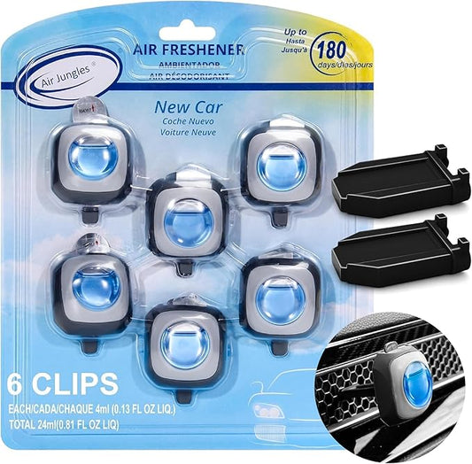 Air Jungles New Car Scent Car Air Freshener Vent Clip 6 Ct with 2 Adapter for Honda Civic, CRV, ZRV, HRV, Integra, Long Lasting Up to 180 Days, Natural Essential Oil Car Fragrance Odor Eliminator