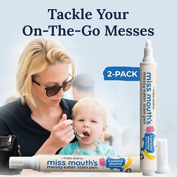 Miss Mouth's Stain Removal Kit - 3-Pack Messy Eater Spray 4oz, Portable Treater Pens & Laundry Brush - Travel Spot Cleaner for Clothes, 6-Piece Set