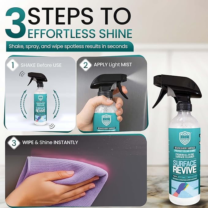 “SiO₂ Multi‑Surface Cleaner Spray for Home Cleaning – Streak‑Free Stainless Steel, Glass, Tile & Countertop Shine and Protectant – Premium All‑Purpose Cleaning Formula for Kitchens, Bathrooms