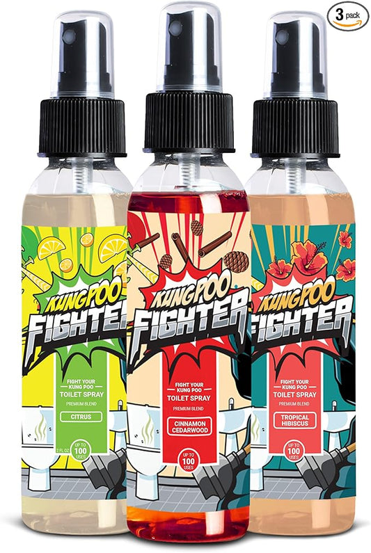 Toilet Spray (2oz, Variety Pack of 3) - Cinnamon Cedarwood, Citrus & Tropical Hibiscus - Bathroom Pre Poop Air Freshener Odor Eliminator Funny Gift