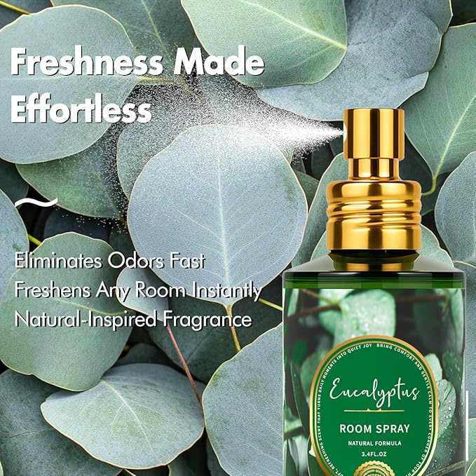 Eucalyptus Room Spray 2 Pack, 3.4oz/100ml Each – Long-Lasting Air Freshener & Odor Eliminator for Home, Bathroom, Bedroom & Office, Concentrated Room Spray