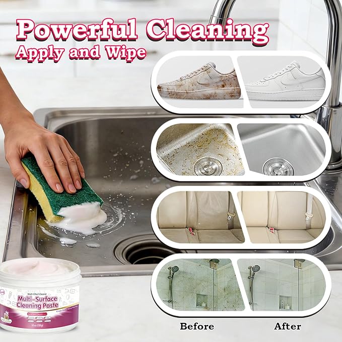 Snowlily All Purpose Cleaning Paste - Multi-Surface Cleaner for Stoves, Sinks, Tiles & White Shoes - Concentrated Formula Removes Grease & Hard Water Stains - 11 oz
