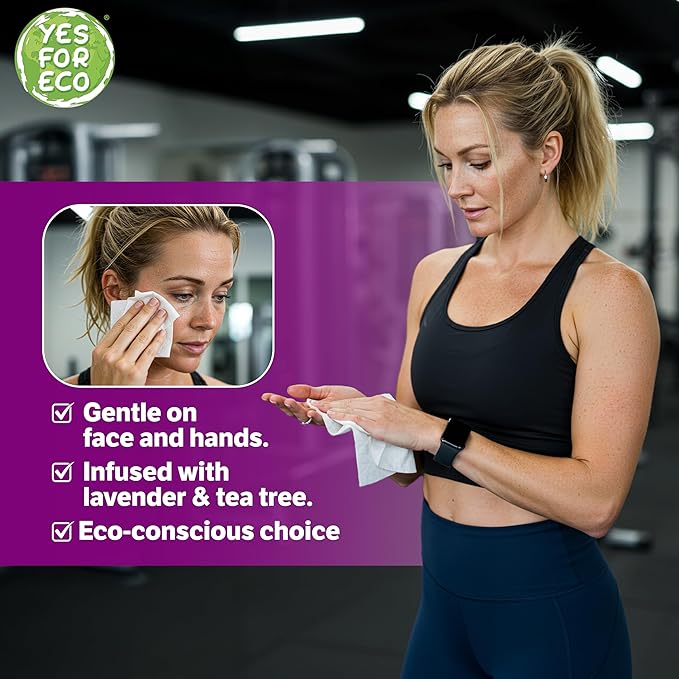 [Bulk 1400-Count] Plant Based Eco-Conscious Fitness Wipe, 2 Rolls x 700 Count Infused with Lavender & Tea Tree Oil, Perfect for Yoga/Pilates Studios & Gyms, All-Purpose Gym Wipes - Bulk Buy