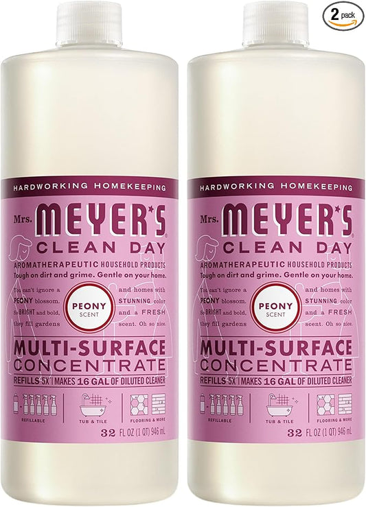 MRS. MEYER'S CLEAN DAY Multi-Surface Everyday Concentrate, Peony Scent, 32 Fl Oz Bottle - 2 Pack
