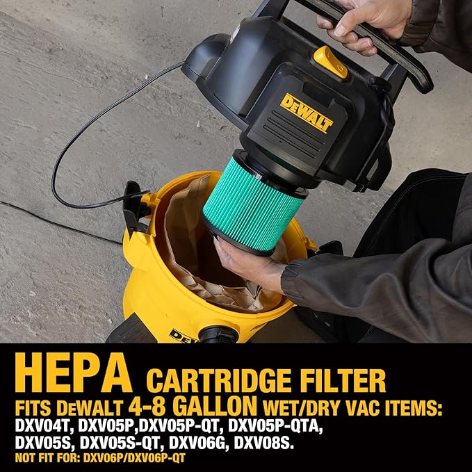 DEWALT Shop Vac Filter, HEPA Vacuum Filter Replacement DXVC4003, Shopvac Filter Washable and Reusable, Fit for Dewalt Wet and Dry Vacuums DXV04T, DXV05P, DXV05P-QT, DXV05S, DXV06G, DXV06PL,DXV08S
