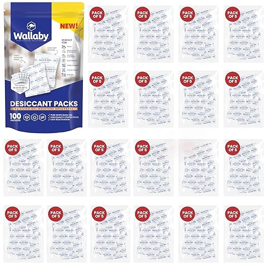 Wallaby 5g Silica Gel Desiccant Packs – 100 Packets (Food Safe, Rechargeable)