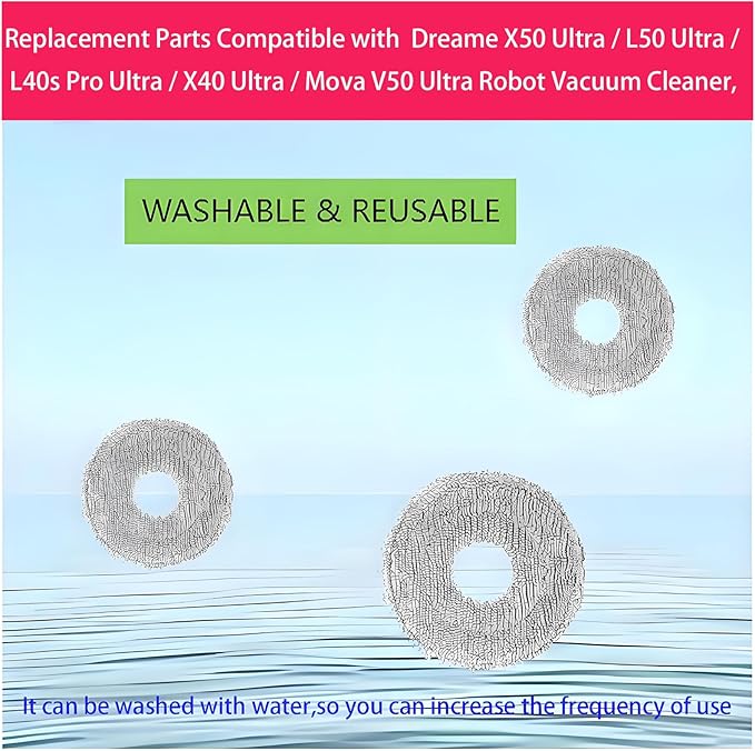 Dust Bags and Mop Pads Replacement for Dreame X50 Ultra / L50 Ultra / L40s Pro Ultra / X40 Ultra/Mova V50 Ultra: 14 Pack used for Pet Hair, Dirt, and Debris on All Floor Surfaces