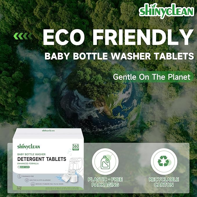 Baby Bottle Washer Tablets for Momcozy & Baby Brezza Pro, Natural Enzyme Detergent,Deep Cleaning, Chlorine & Fragrance Free, No Residue (360 Count (Pack of 1))