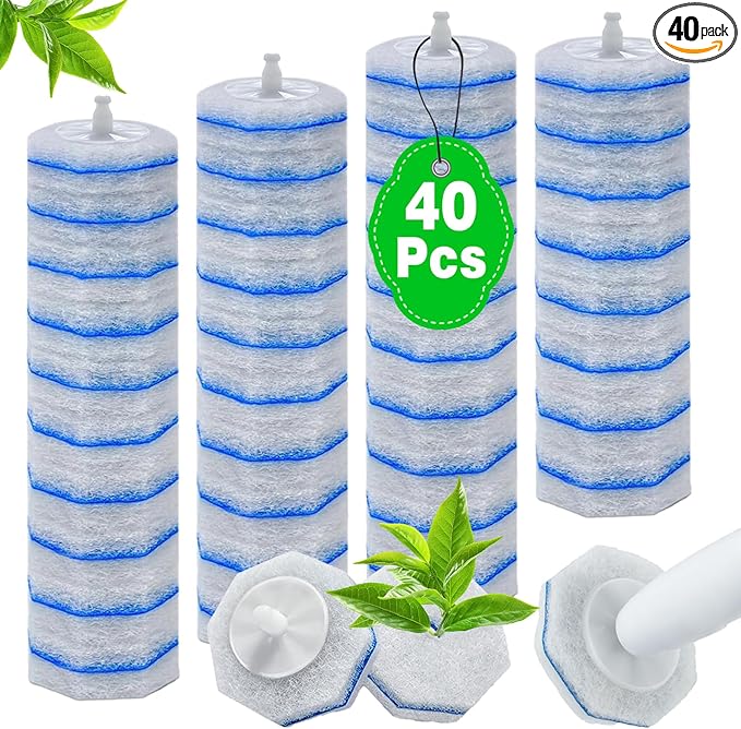 40 Count Toilet Wand Refills for Clorox, 4X Cleaning Power Toilet Bowl Cleaner Refill Pads for Clorox Wand System, Disposable Toilet Brush for Bathroom Cleaning