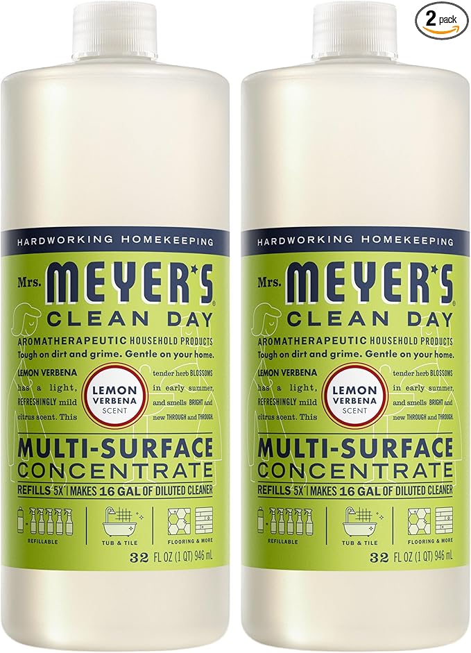 MRS. MEYER'S CLEAN DAY Multi-Surface Everyday Concentrate, Lemon Verbena Scent, 32 Fl Oz Bottle - 2 Pack