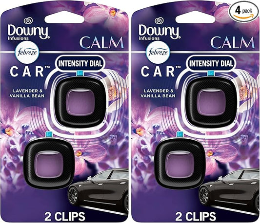 Febreze Car Vent Clip, Downy Calm Scent, 0.13 oz Total, (Pack of 4)