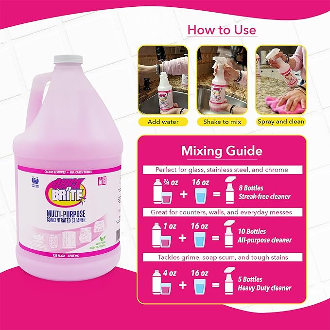Quick 'n Brite Liquid Cleaner, True All Purpose Cleaner, 128 oz Cleaning Concentrate