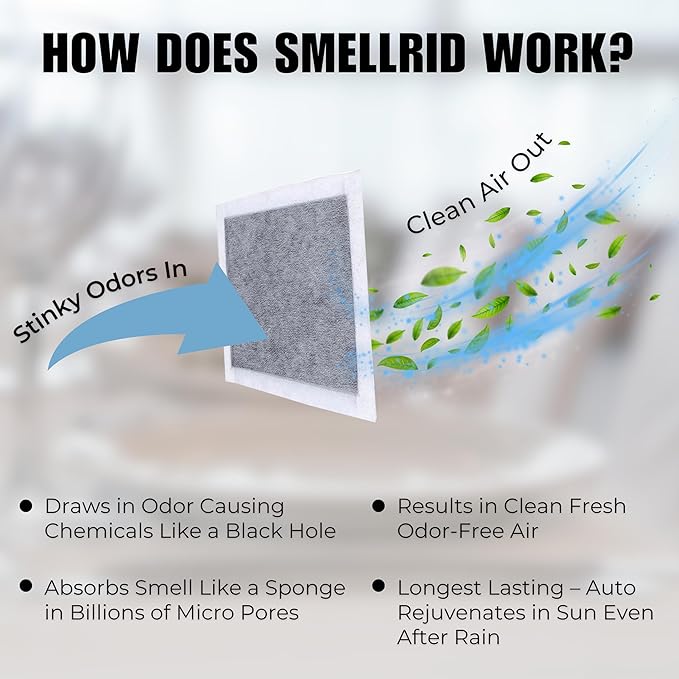 SMELLRID Activated Charcoal Odor Absorbent Pads – 12 Unscented Adhesive (4"x4") Charcoal Pads for Body Odor, Shoes, Underwear & On-the-Go Eliminator