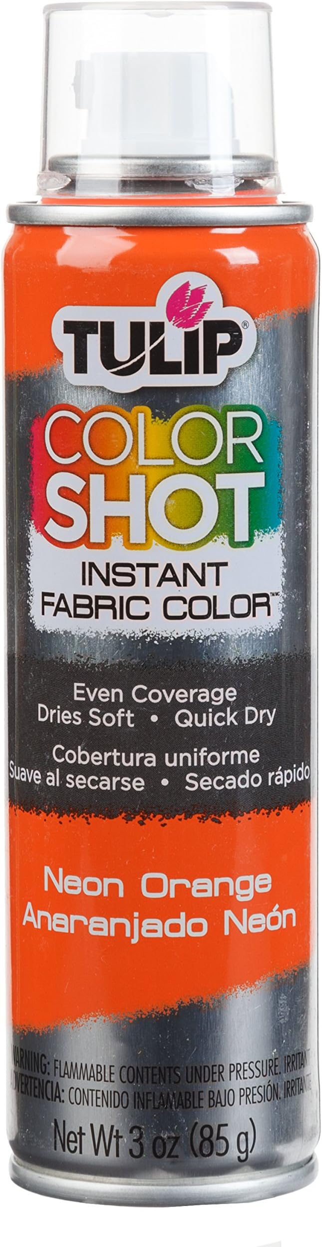 Tulip ColorShot Instant Fabric Spray Paint, Permanent Color Spray-On Fabric Paint, 3oz, Neon Orange