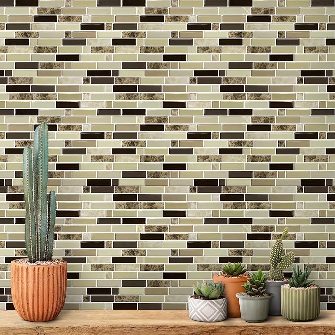 Vamos Tile 12" x 12" Peel and Stick Self Adhesive Kitchen Backsplash, Stick On Tile Backsplash for Kitchen & Bathroom(10 Sheets)