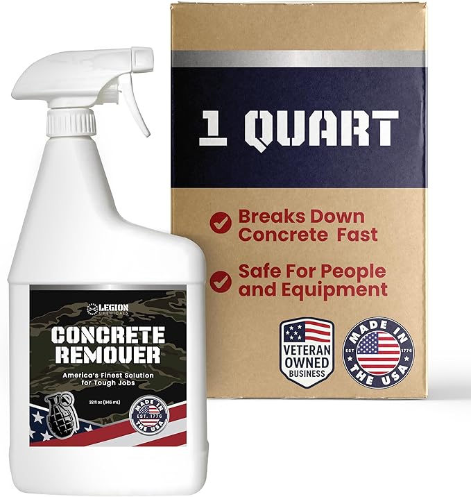 Heavy Concrete Remover – Dried Concrete & Cement Dissolver (Non-Corrosive, Biodegradable Acid Alternative), Safe on Equipment, 1-Quart Spray