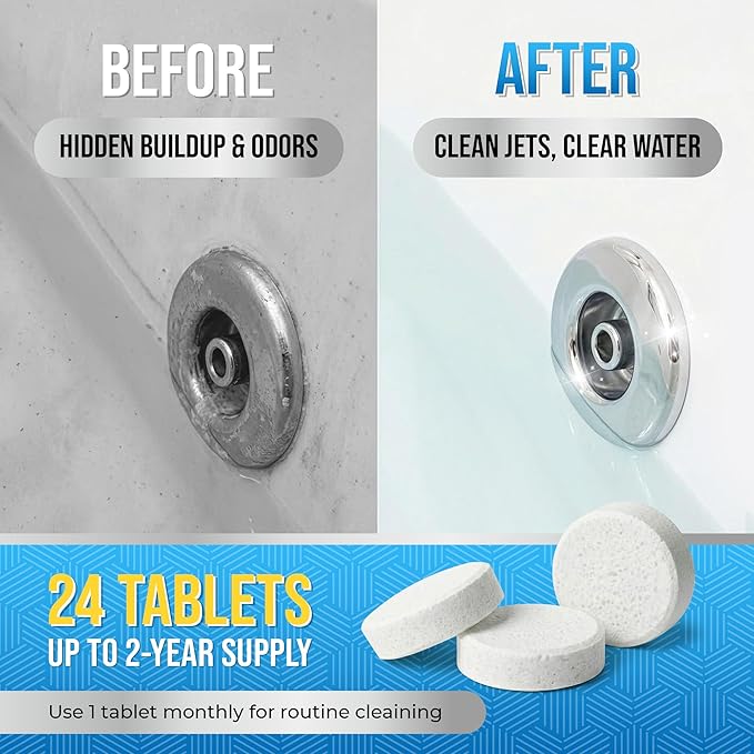 Lemant Jetted Tub Cleaner Bathtub Tablets (24 pack) | Compatible with Whirlpool & Spa Bath System, Whirl Tubs, Jets, Professional Septic Safe Jet Tub Cleaner for Bathtubs | 24 Tablets (2 year Supply)