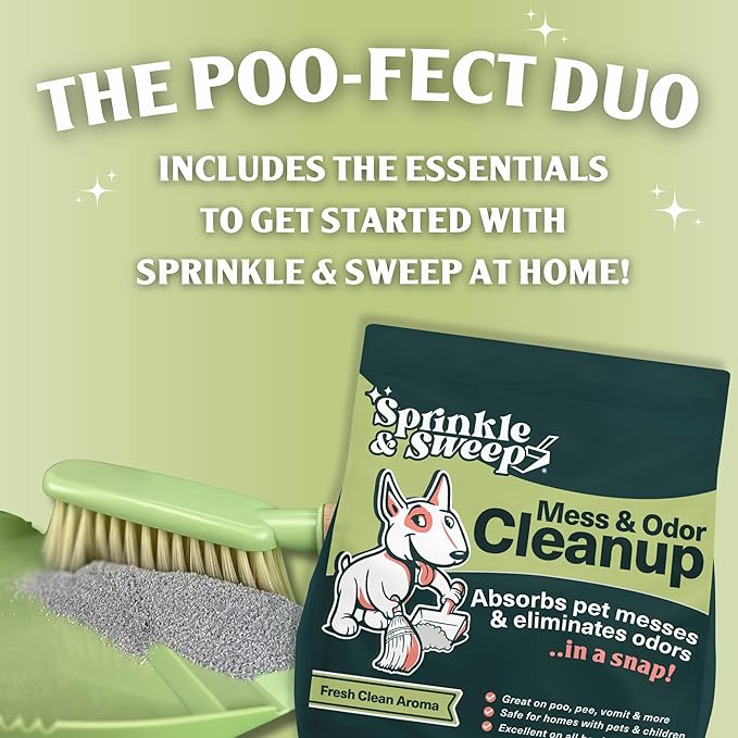 Dog Pee Cleaner Powder with Sweeper Kit | Pet Accident Cleanup Kit for Hard Surfaces | Vomit Cleanup Powder | Puppy Potty Training Aid | Dog Diarrhea Absorbent | Odor Remover | Sprinkle and Sweep