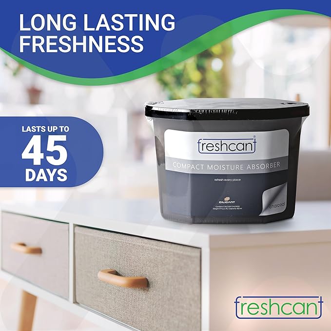 Freshcant Moisture Absorber Bundle, Room and Closet Freshener, Moisture and Odor Absorber for Home, Rooms, Basement, Garage, Prevents Musty Odor, Controls Moisture, Pack of 3, Charcoal