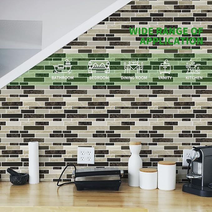 LONGKING 10-Sheet Brown Peel and Stick Backsplash Tile for Kitchen, Vinyl Stick on Tile Stickers for Wall, Kitchen, Bathroom, Counter Top