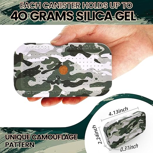 40 Gram Gun Safe Dehumidifier Camouflage, Rechargeable Desiccant Canister Dehumidifier Bags, Reusable Silica Gel Packets Moisture Absorbers for Car, Bathroom, Basement [5PACK]