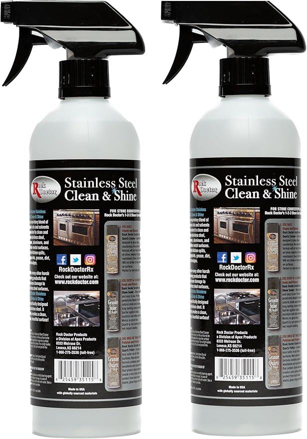 Rock Doctor Stainless Steel Cleaner and Polish, Streak-Free Cleaning Solution for Chrome and Aluminium, Stainless Appliance Cleaner, Stainless Steel Cooktop Cleaner, 24 oz. Spray Bottle, Pack of 2