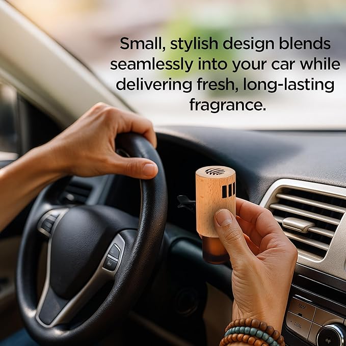Clip‑On Wooden Car Reed Diffuser – Stylish Car Air Freshener with Aesthetic Wood Design, Refillable & Eco‑Friendly Aromatherapy for Long‑Lasting Fragrance, Includes 3 x 0.17 fl oz Oils