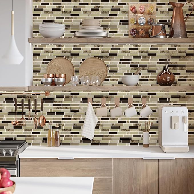 Vamos Tile 12" x 12" Peel and Stick Self Adhesive Kitchen Backsplash, Stick On Tile Backsplash for Kitchen & Bathroom(10 Sheets)