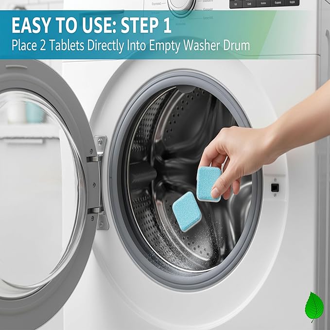 Washing Machine Cleaning Tablets Washer Cleaner & Descaler, 24 Count (12-Month Supply) for Front Load, Top Load & HE Washers | Appliance Maintenance & Residue Removal