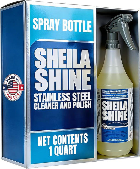 Sheila Shine 1 Quart Stainless Steel Cleaner and Polish – Cleans, Polishes & Protects Kitchen Appliances, Refrigerators, Sinks, Ovens & Grills – Stainless Steel Cleaner Spray Bottle