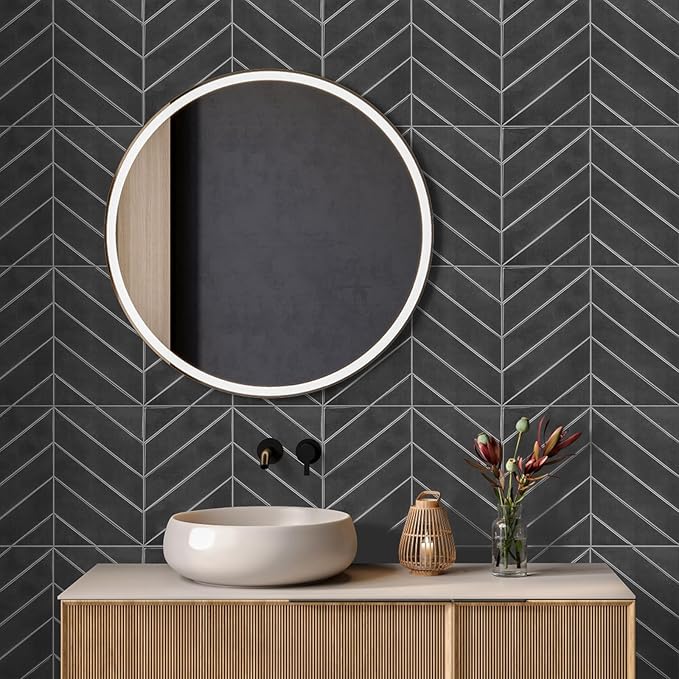 New Upgrade Herringbone Premium Kitchen Backsplash, Peel and Stick Subway Tile, Black 10-Sheet