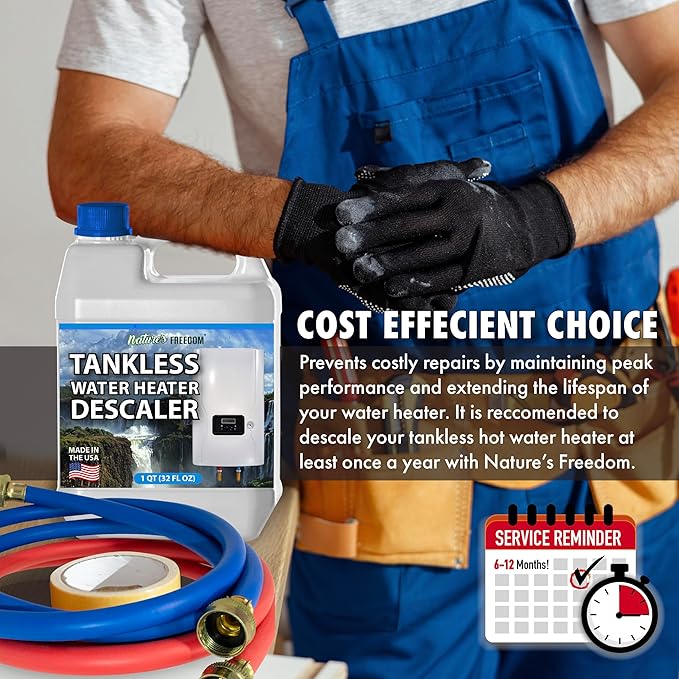 Nature's Freedom Tankless Water Heater Flush Descaler, Quart (32 oz) – Professional Non-Toxic Descaling Solution, Biodegradable, Made in the USA