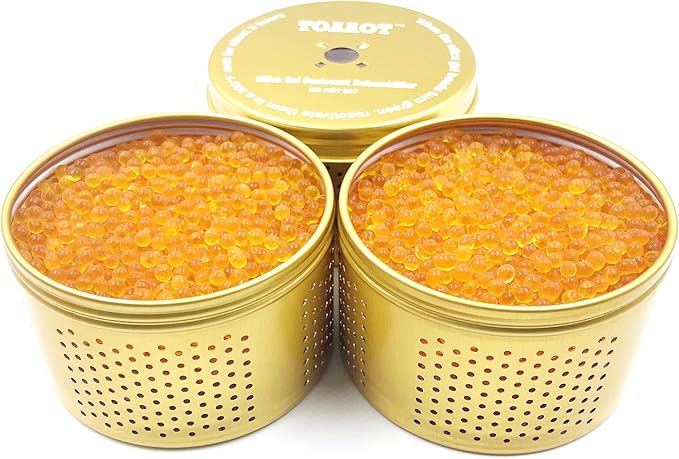 Gun Safe Dehumidifier 200g - Small Silica Gel Desiccant Canister, Moisture Absorber for Gun Cabinets & Safes, Protect 27 Cubic Feet, Gold, Aluminum Shell